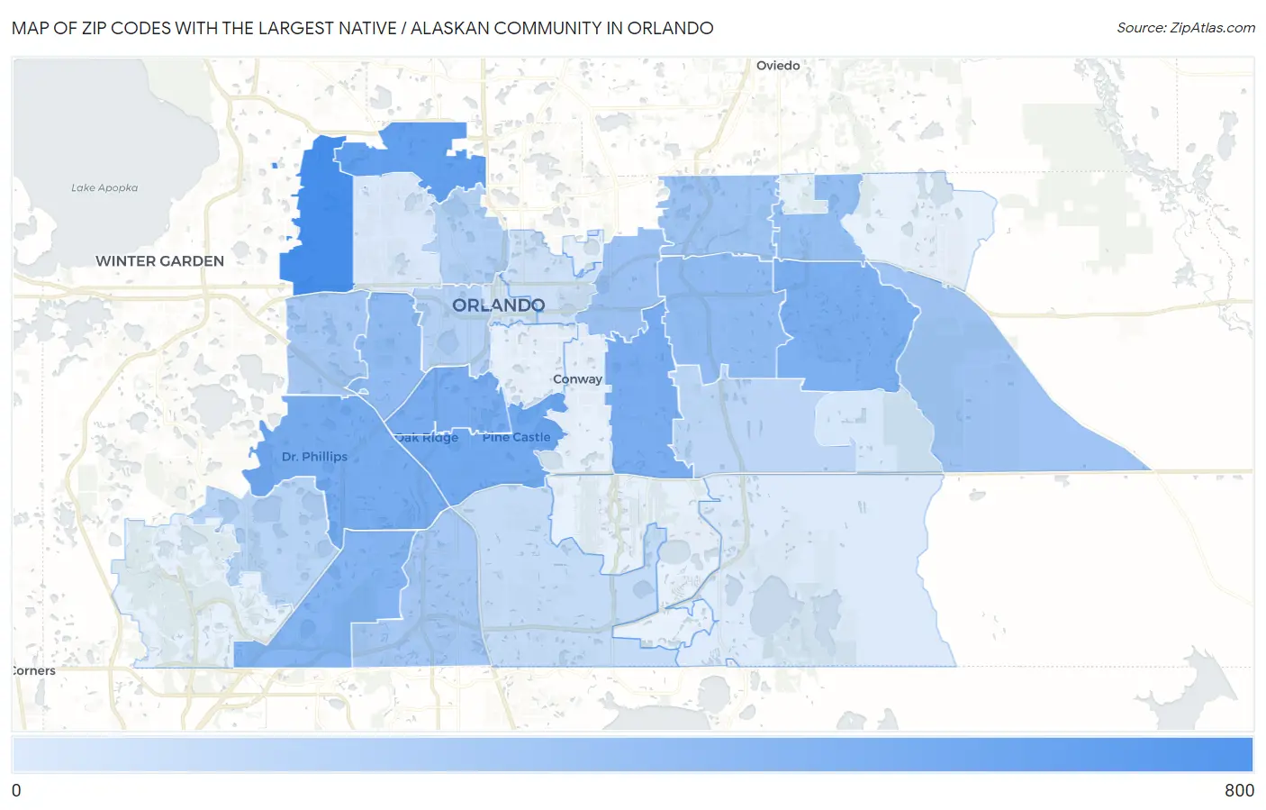Zip Codes with the Largest Native / Alaskan Community in Orlando Map