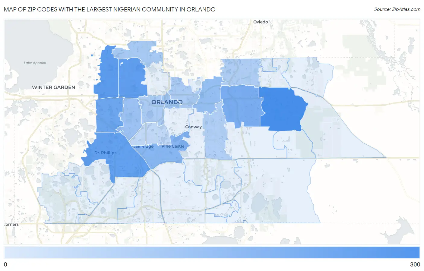 Zip Codes with the Largest Nigerian Community in Orlando Map