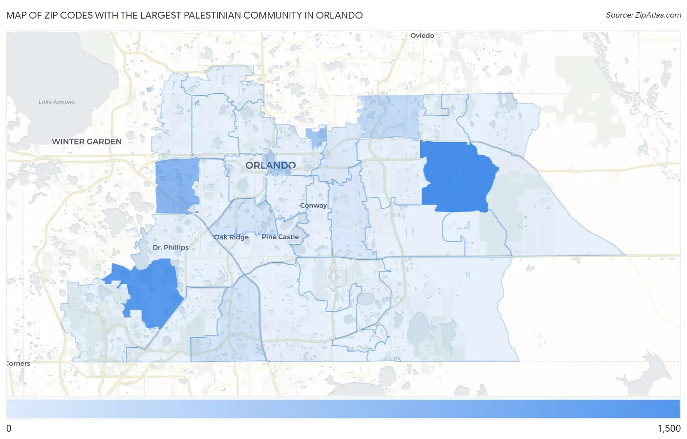 Zip Codes with the Largest Palestinian Community in Orlando Map