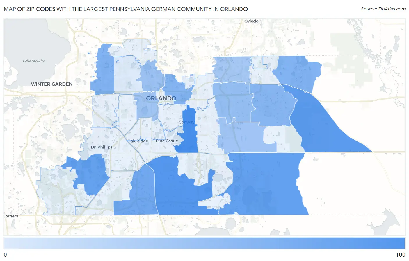 Zip Codes with the Largest Pennsylvania German Community in Orlando Map