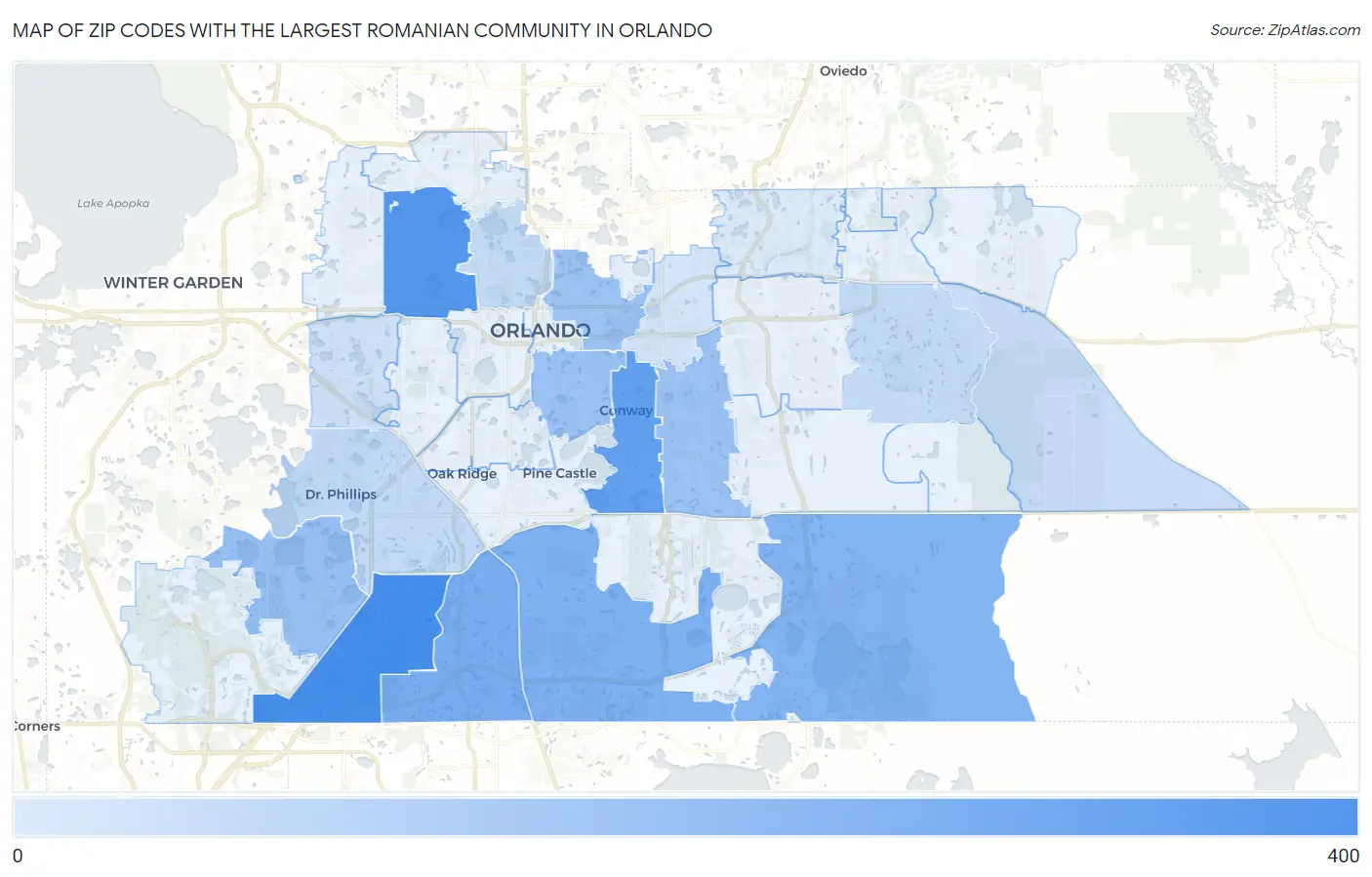 Zip Codes with the Largest Romanian Community in Orlando Map