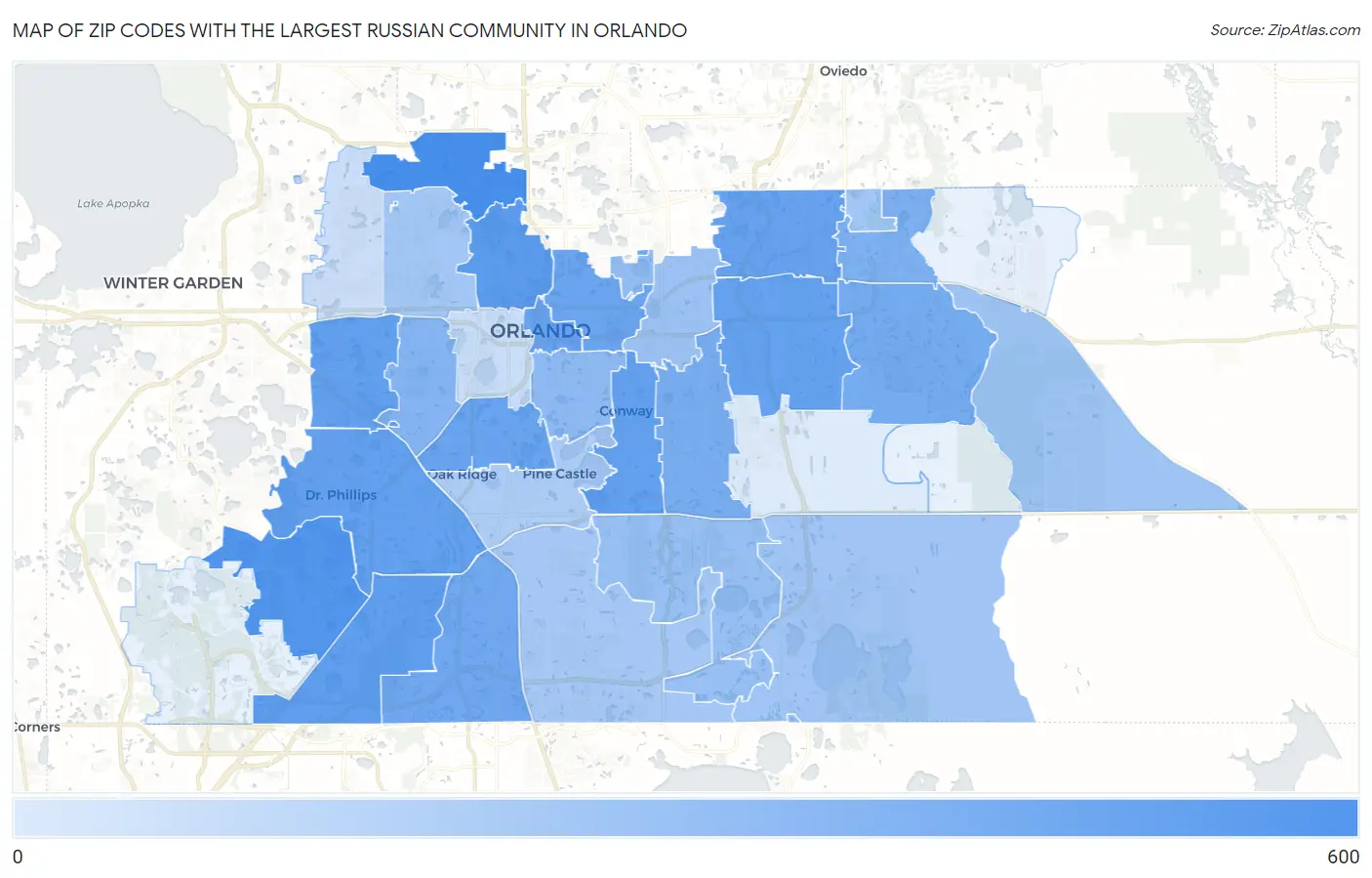 Zip Codes with the Largest Russian Community in Orlando Map