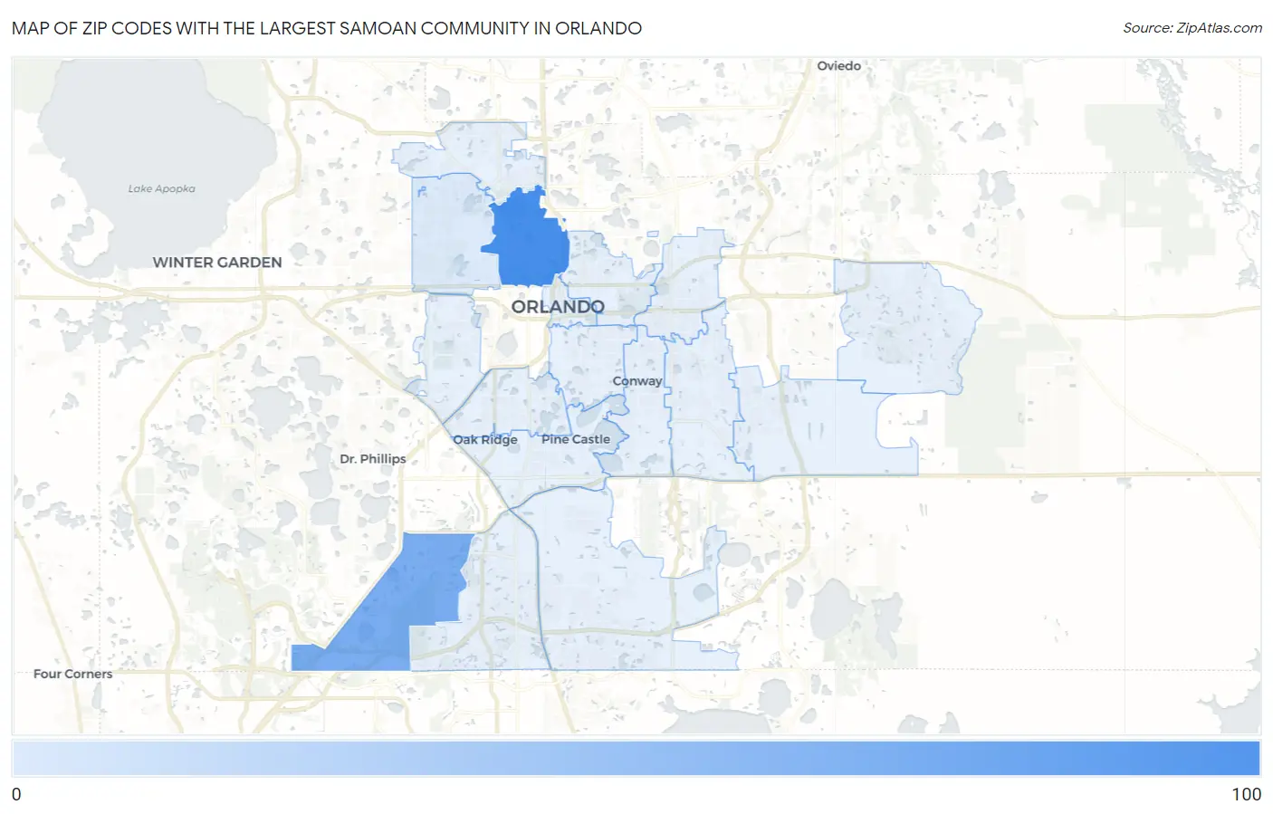 Zip Codes with the Largest Samoan Community in Orlando Map