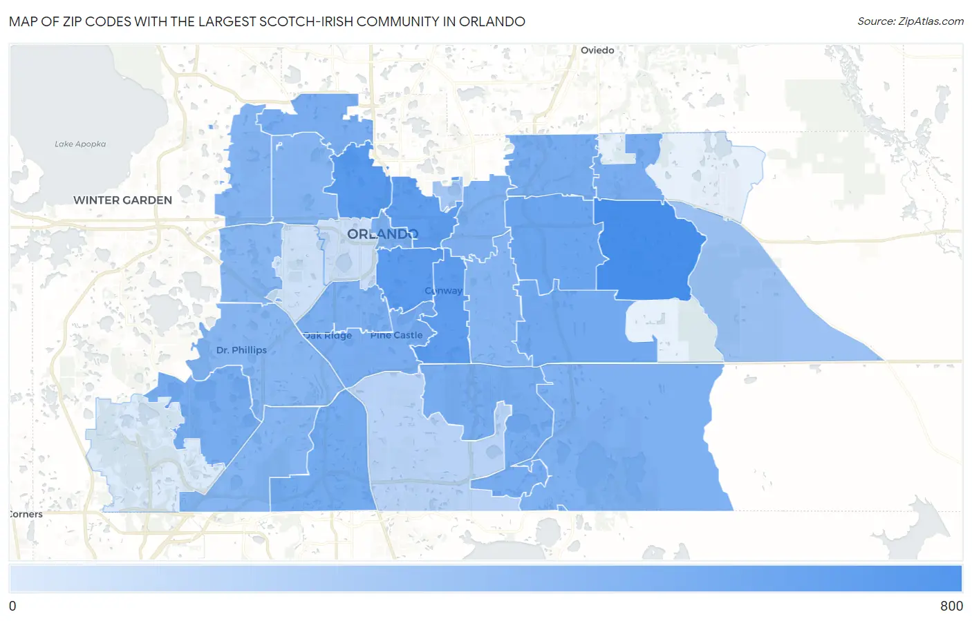 Zip Codes with the Largest Scotch-Irish Community in Orlando Map