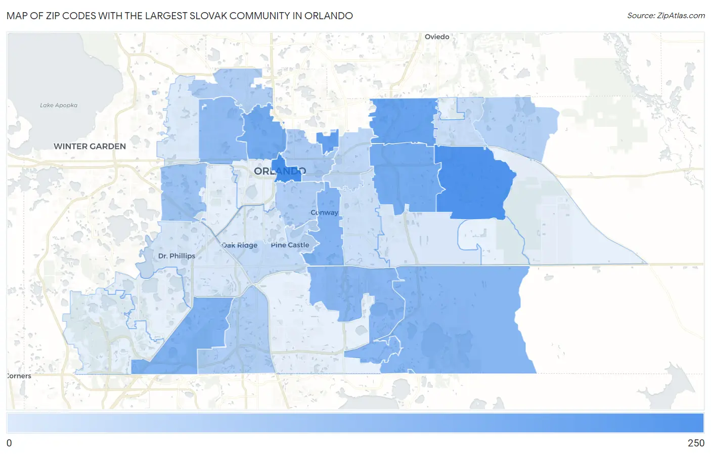 Zip Codes with the Largest Slovak Community in Orlando Map