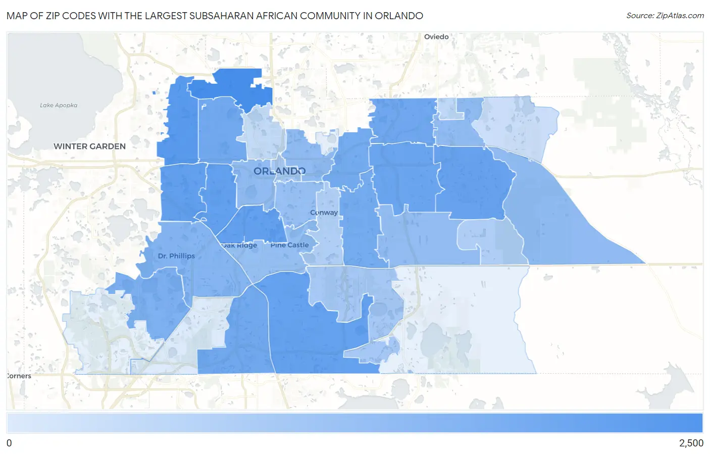Zip Codes with the Largest Subsaharan African Community in Orlando Map