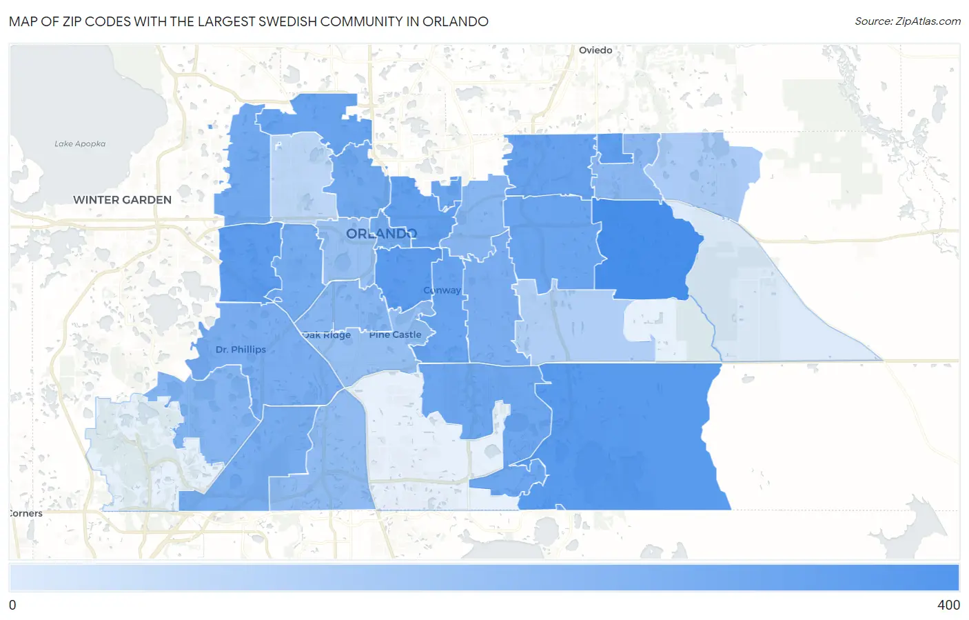 Zip Codes with the Largest Swedish Community in Orlando Map