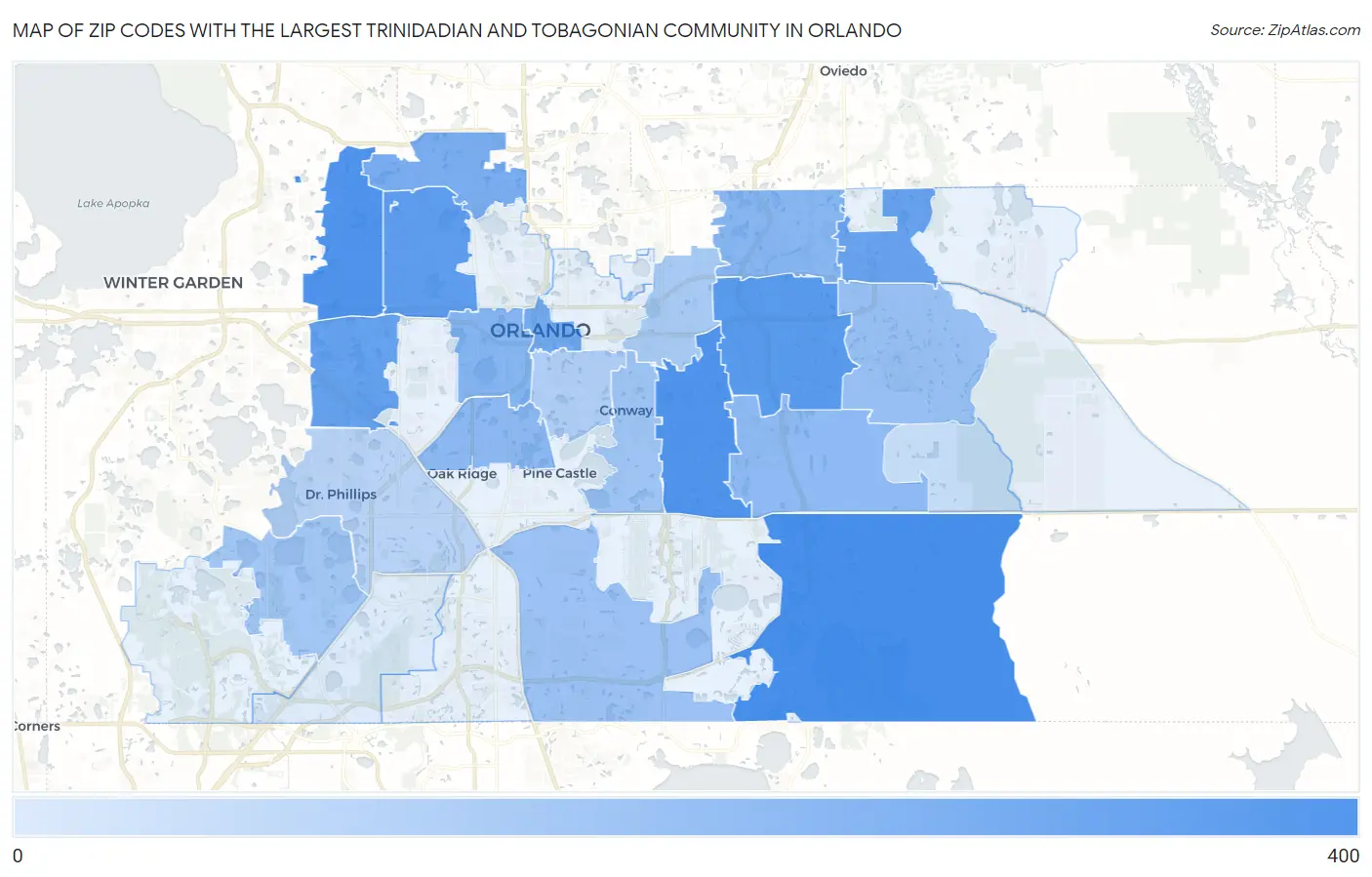 Zip Codes with the Largest Trinidadian and Tobagonian Community in Orlando Map