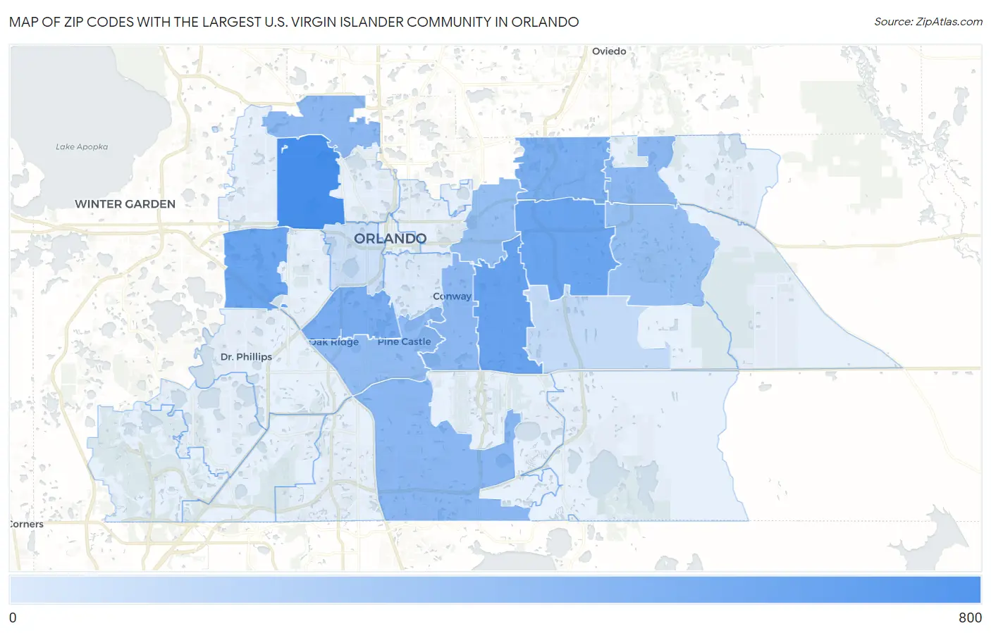 Zip Codes with the Largest U.S. Virgin Islander Community in Orlando Map