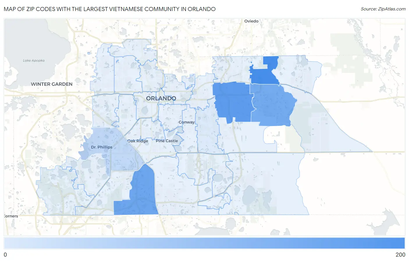 Zip Codes with the Largest Vietnamese Community in Orlando Map
