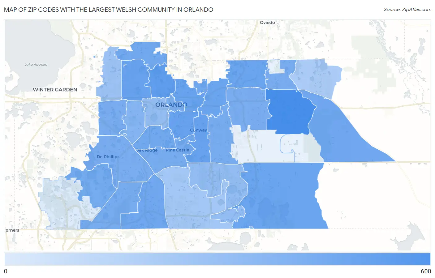 Zip Codes with the Largest Welsh Community in Orlando Map