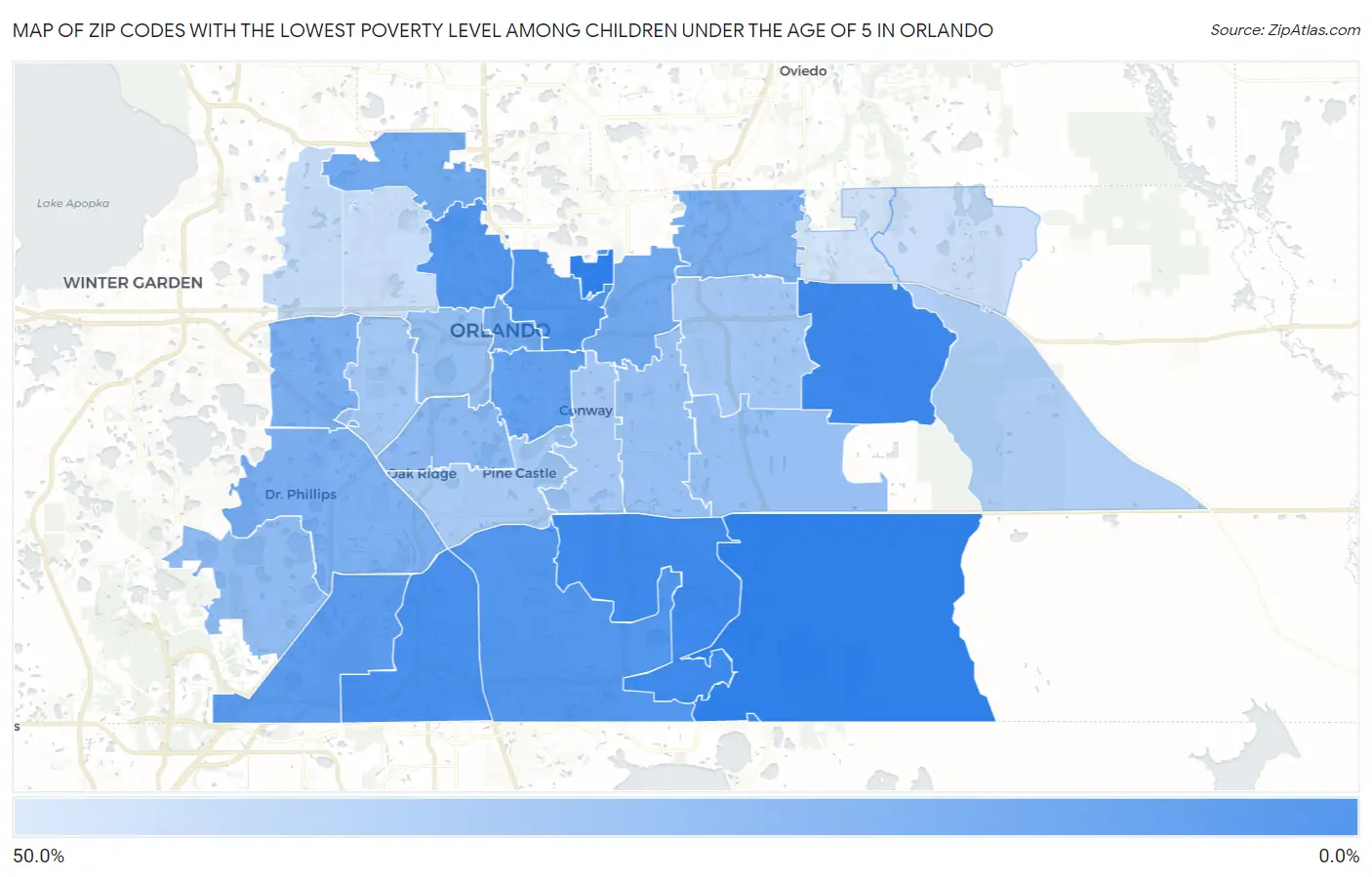 Zip Codes with the Lowest Poverty Level Among Children Under the Age of 5 in Orlando Map
