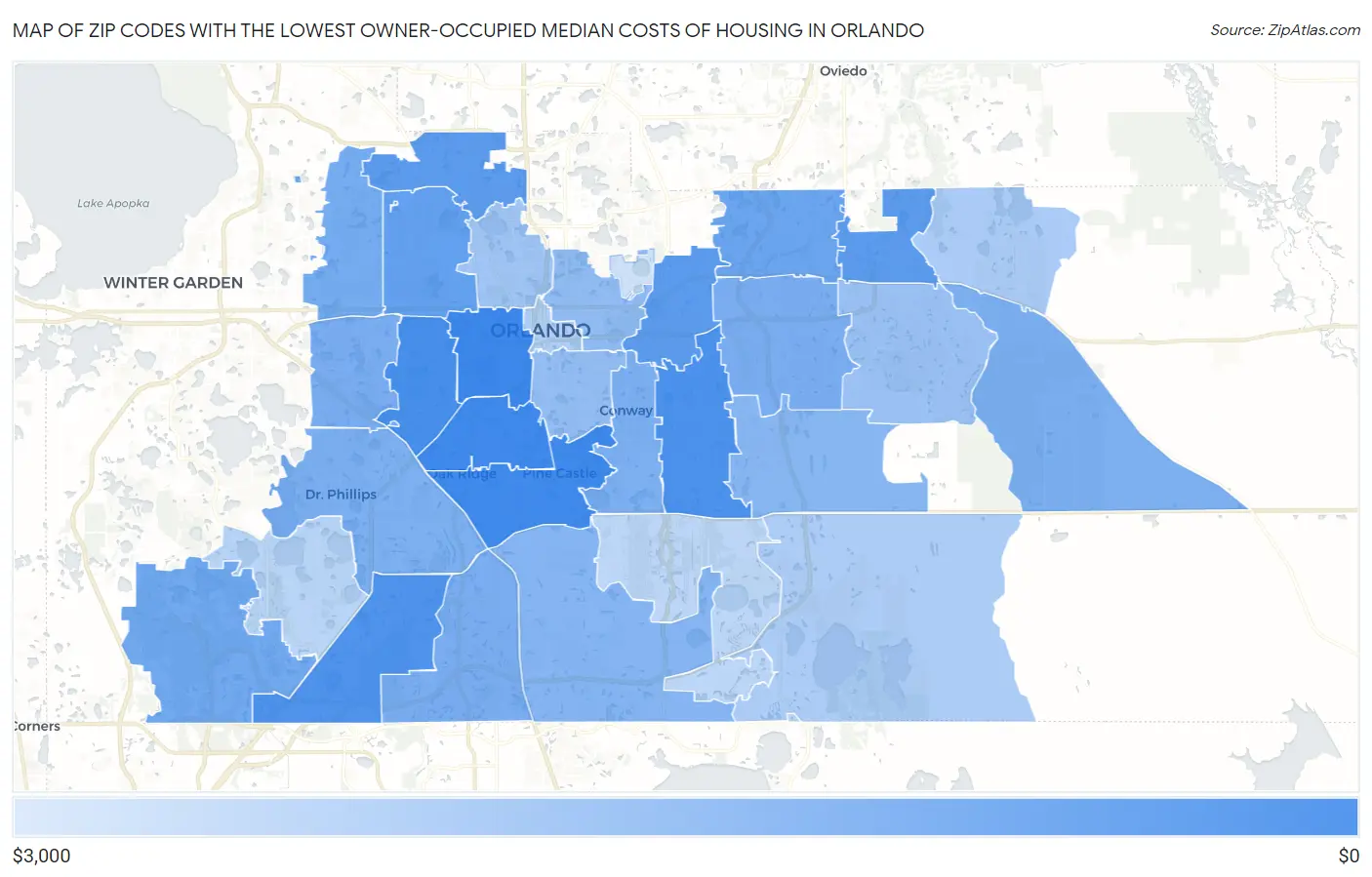 Zip Codes with the Lowest Owner-Occupied Median Costs of Housing in Orlando Map
