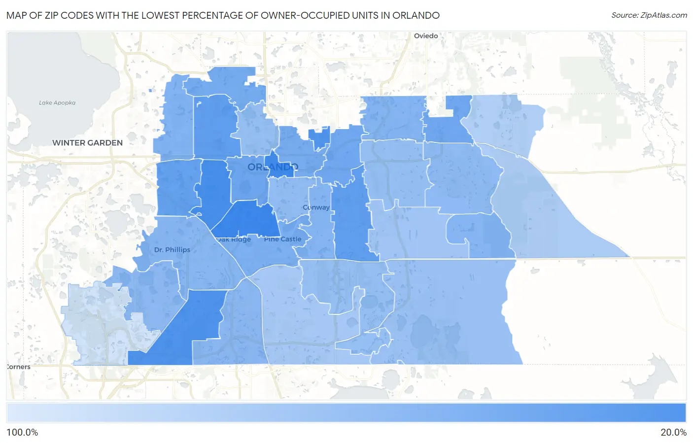 Zip Codes with the Lowest Percentage of Owner-Occupied Units in Orlando Map