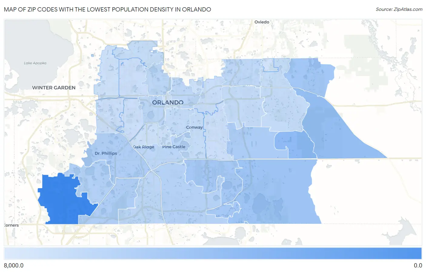Zip Codes with the Lowest Population Density in Orlando Map