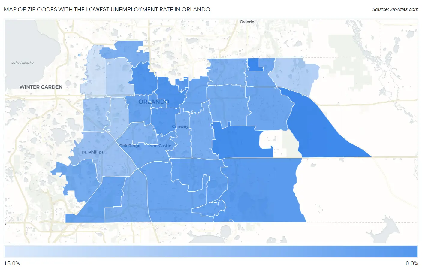 Zip Codes with the Lowest Unemployment Rate in Orlando Map