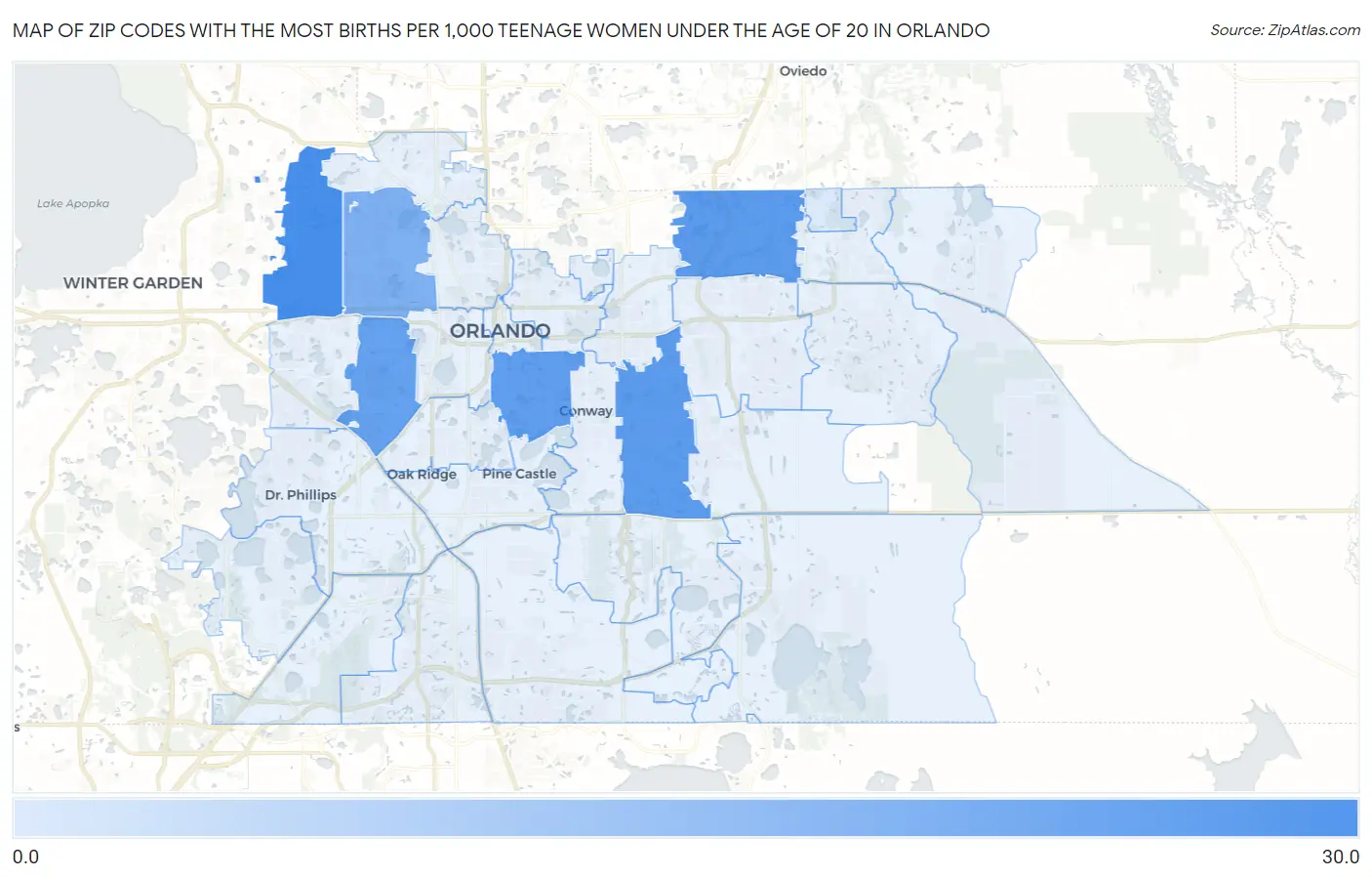Zip Codes with the Most Births per 1,000 Teenage Women Under the Age of 20 in Orlando Map