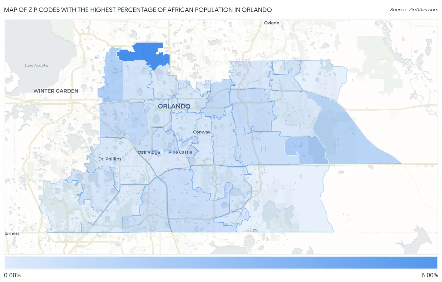 Zip Codes with the Highest Percentage of African Population in Orlando Map