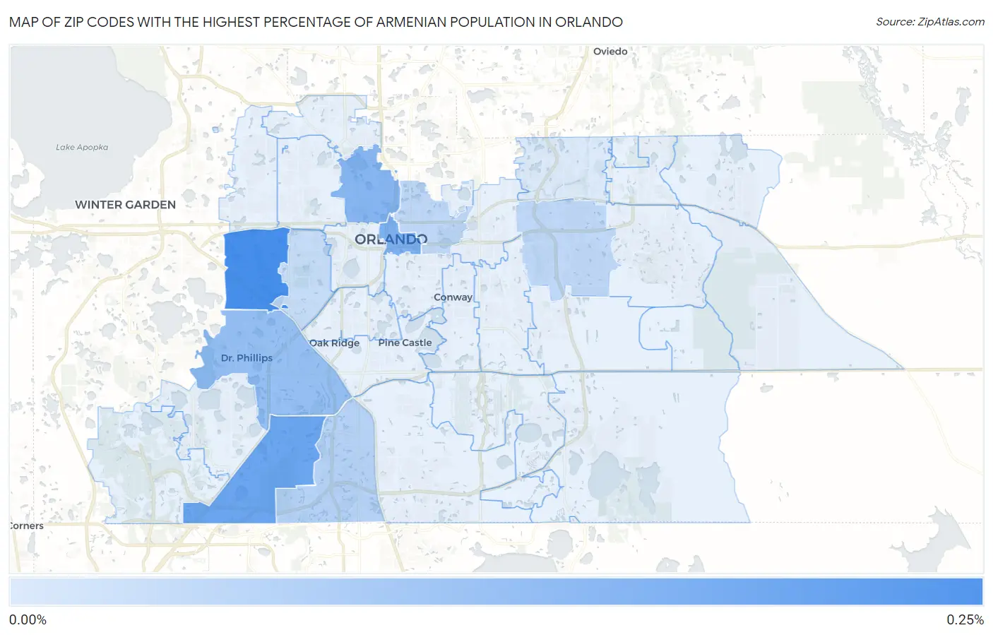 Zip Codes with the Highest Percentage of Armenian Population in Orlando Map