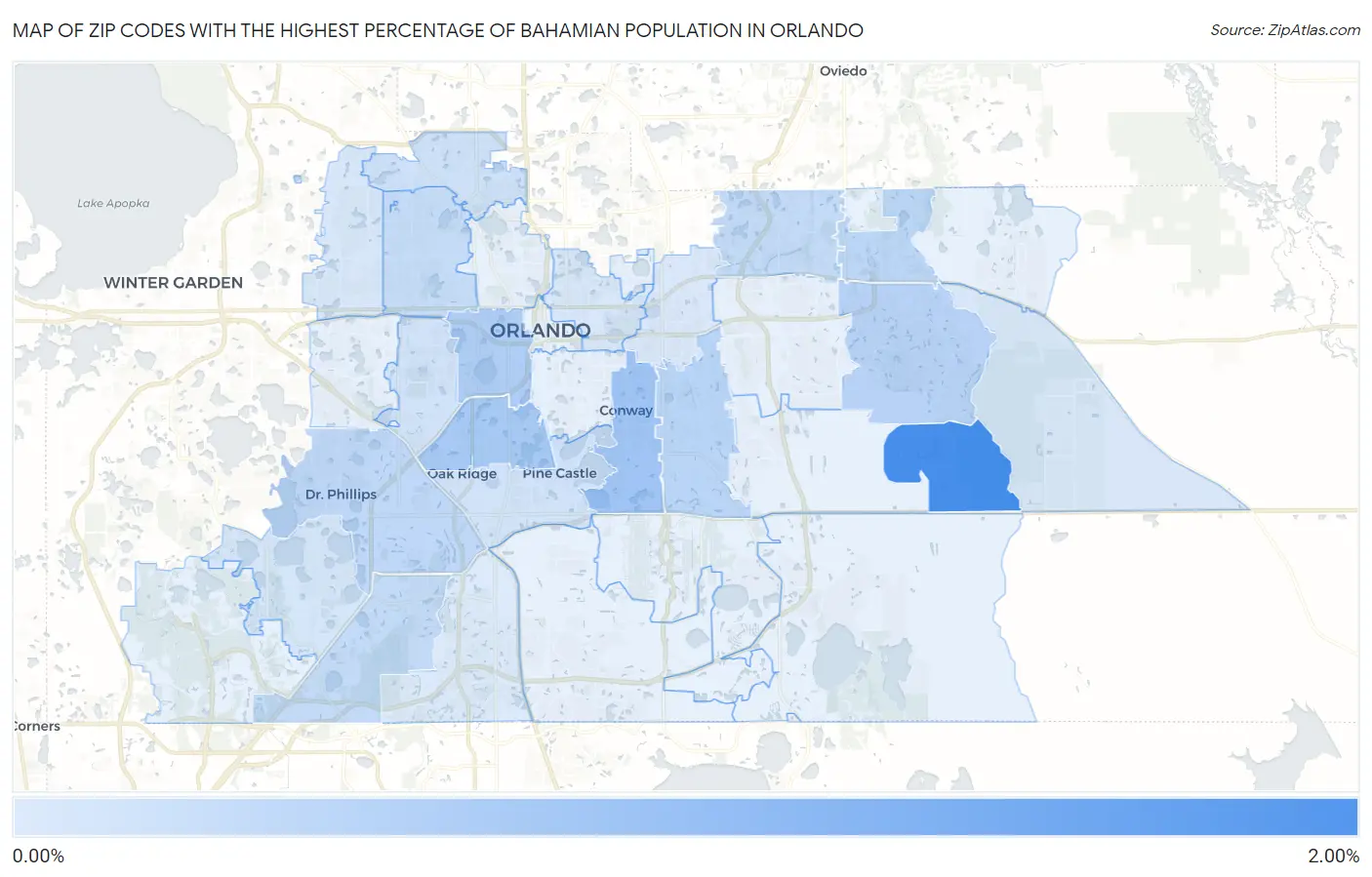 Zip Codes with the Highest Percentage of Bahamian Population in Orlando Map