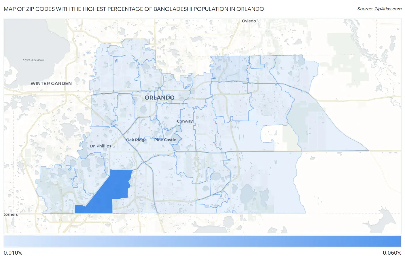 Zip Codes with the Highest Percentage of Bangladeshi Population in Orlando Map