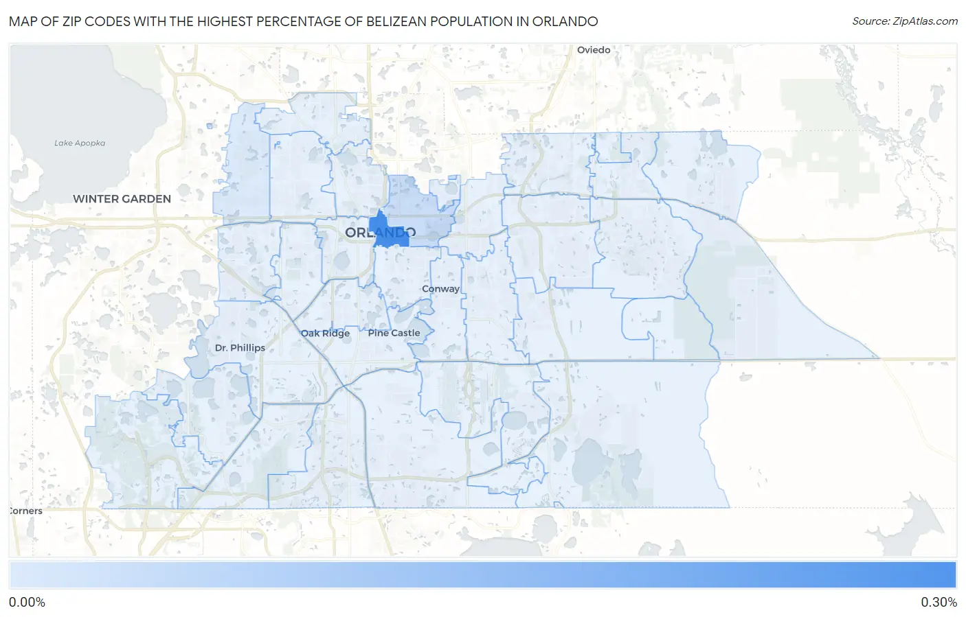 Zip Codes with the Highest Percentage of Belizean Population in Orlando Map