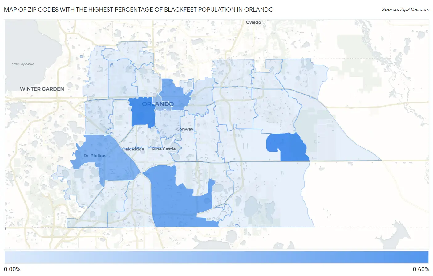 Zip Codes with the Highest Percentage of Blackfeet Population in Orlando Map