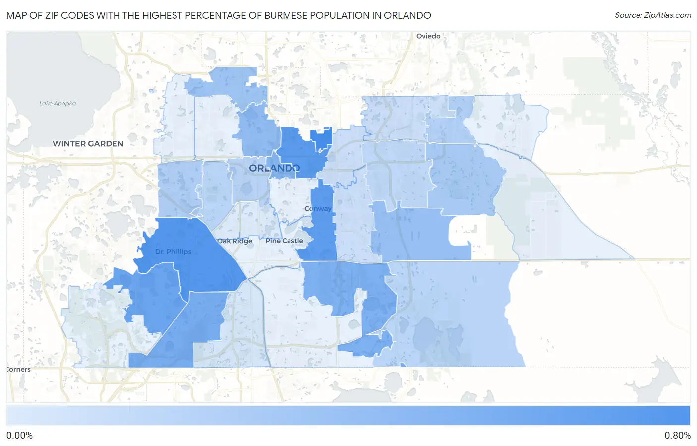Zip Codes with the Highest Percentage of Burmese Population in Orlando Map