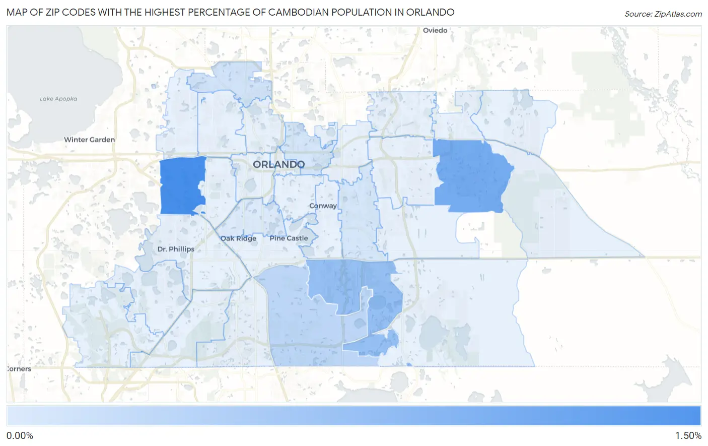 Zip Codes with the Highest Percentage of Cambodian Population in Orlando Map