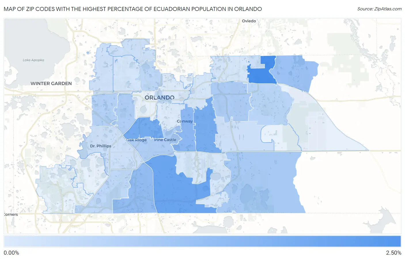 Zip Codes with the Highest Percentage of Ecuadorian Population in Orlando Map