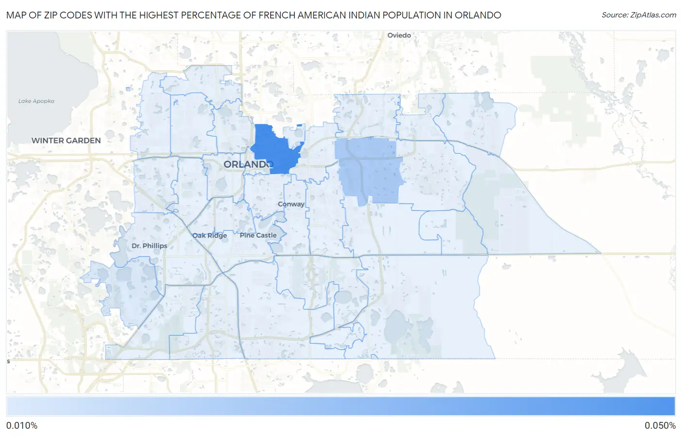 Zip Codes with the Highest Percentage of French American Indian Population in Orlando Map