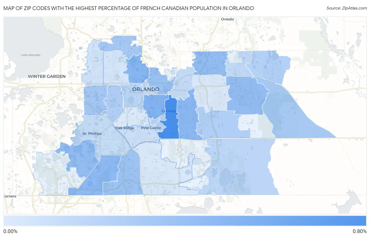 Zip Codes with the Highest Percentage of French Canadian Population in Orlando Map