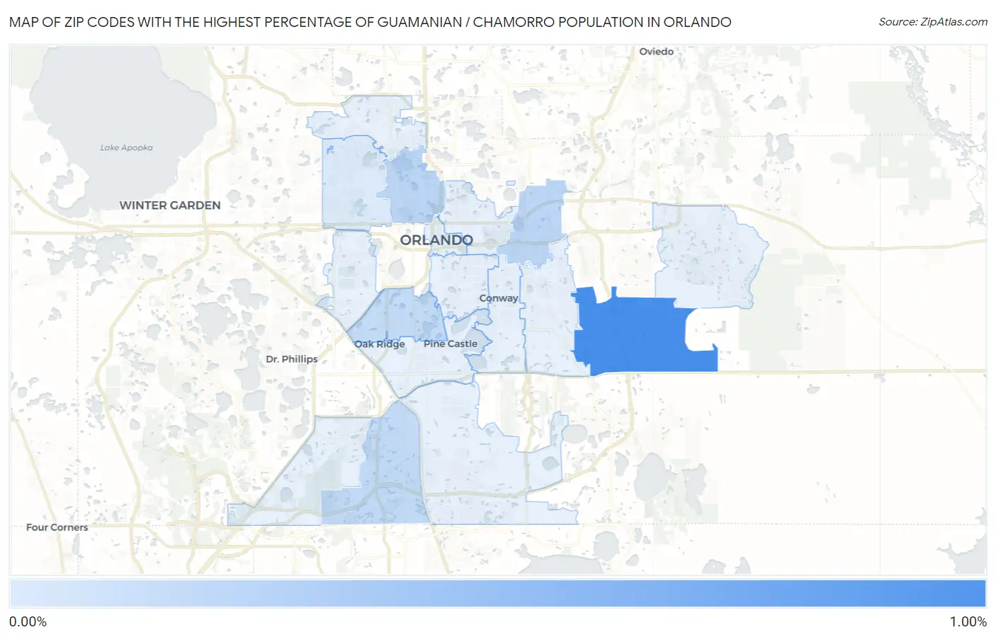 Zip Codes with the Highest Percentage of Guamanian / Chamorro Population in Orlando Map