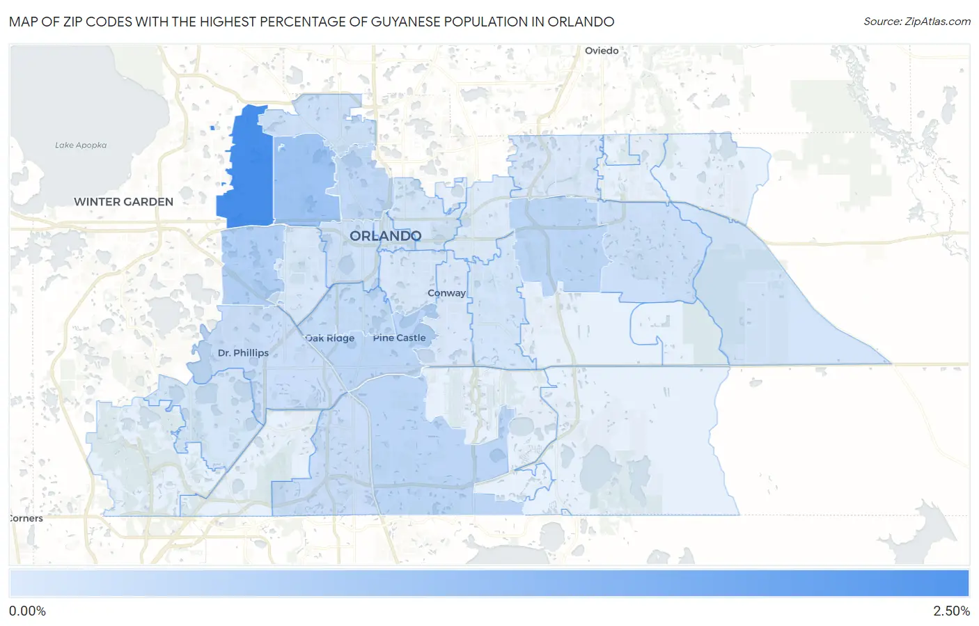 Zip Codes with the Highest Percentage of Guyanese Population in Orlando Map