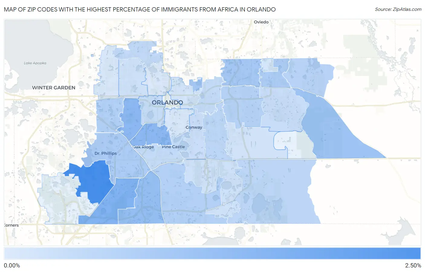 Zip Codes with the Highest Percentage of Immigrants from Africa in Orlando Map