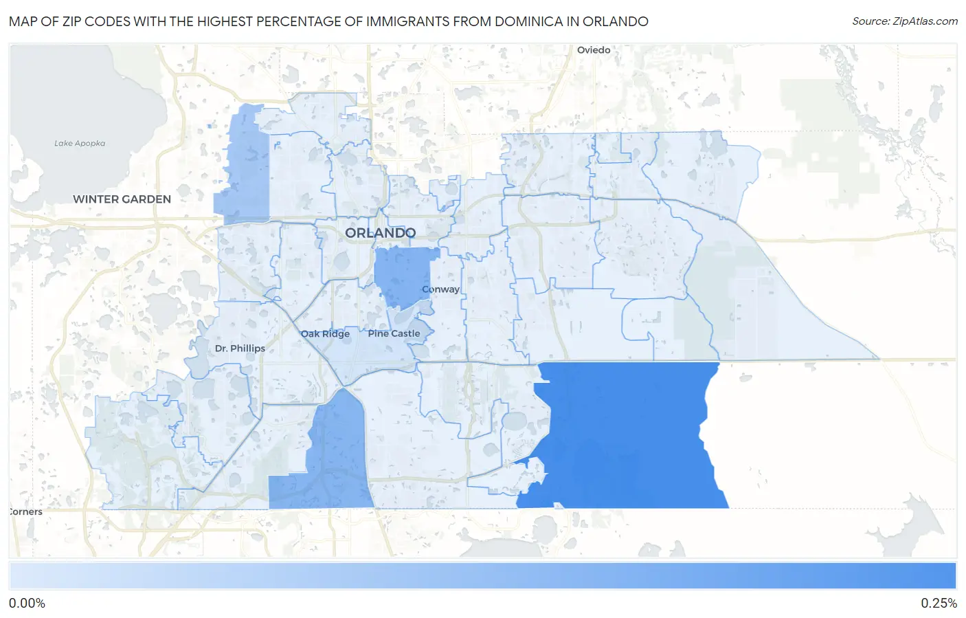 Zip Codes with the Highest Percentage of Immigrants from Dominica in Orlando Map