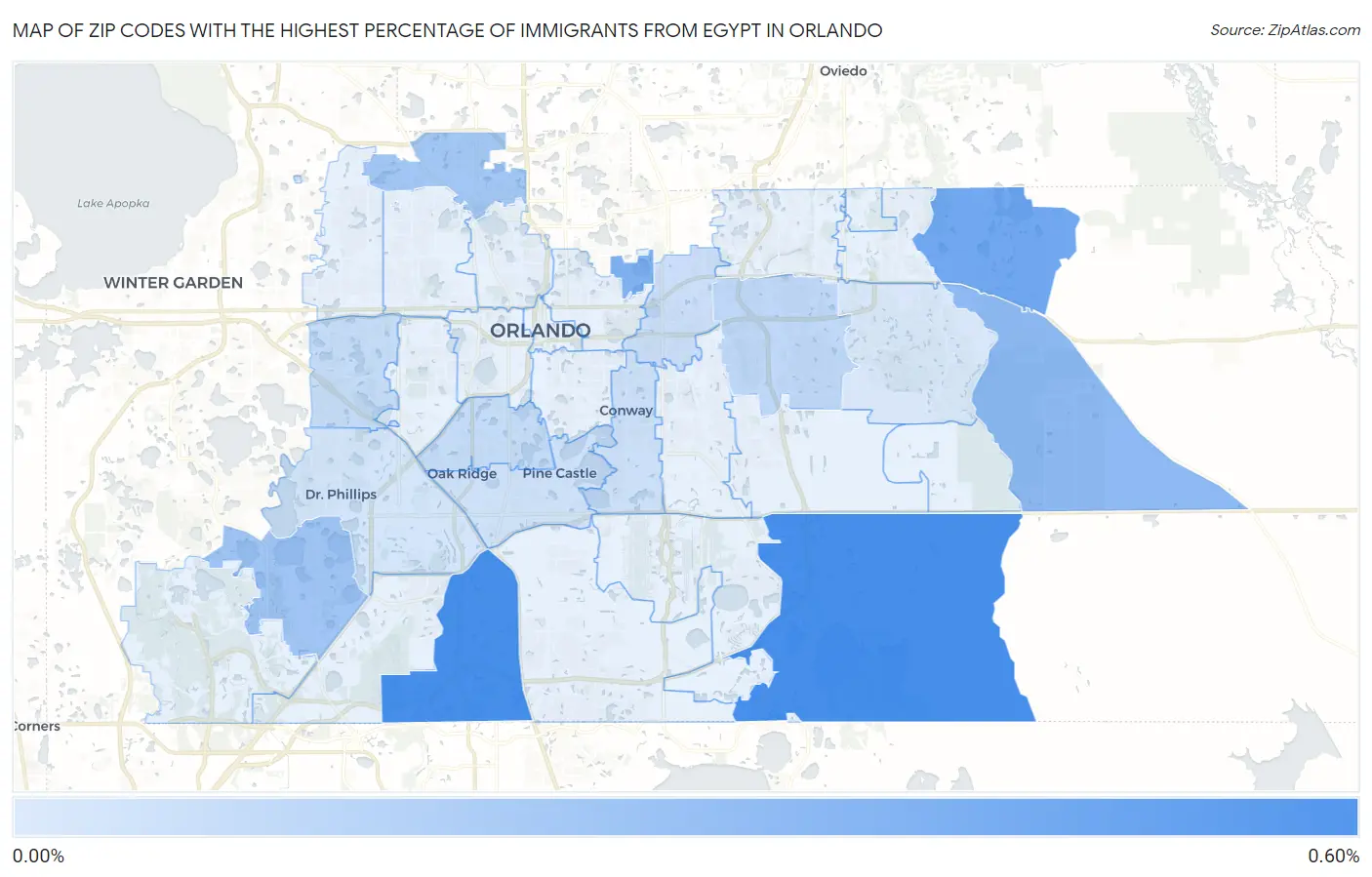 Zip Codes with the Highest Percentage of Immigrants from Egypt in Orlando Map
