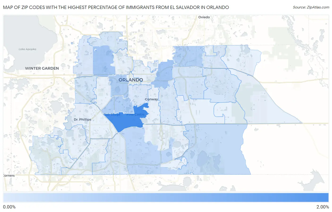 Zip Codes with the Highest Percentage of Immigrants from El Salvador in Orlando Map