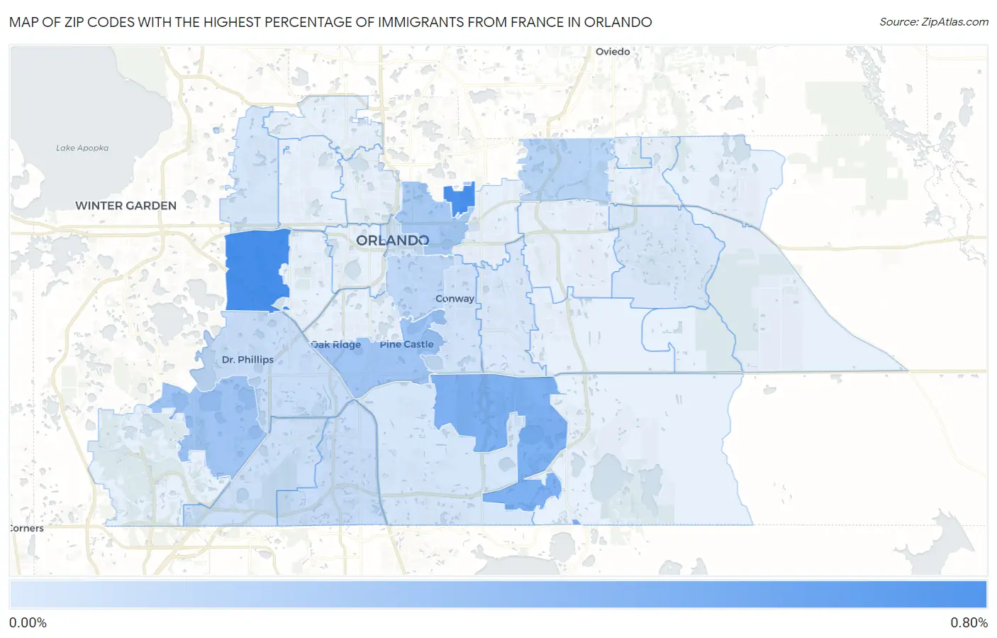 Zip Codes with the Highest Percentage of Immigrants from France in Orlando Map