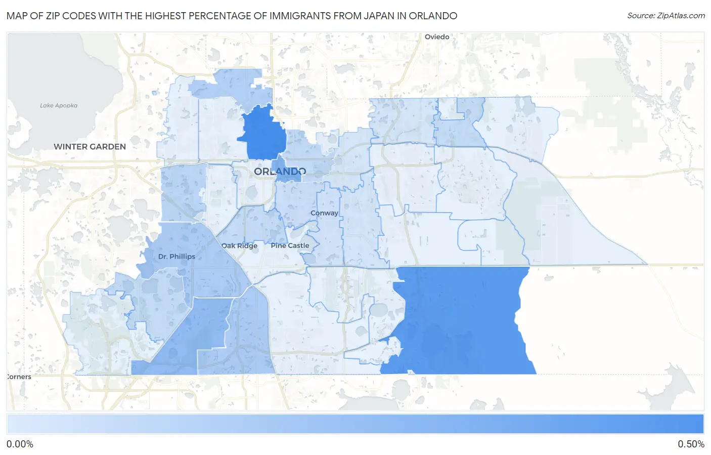 Zip Codes with the Highest Percentage of Immigrants from Japan in Orlando Map