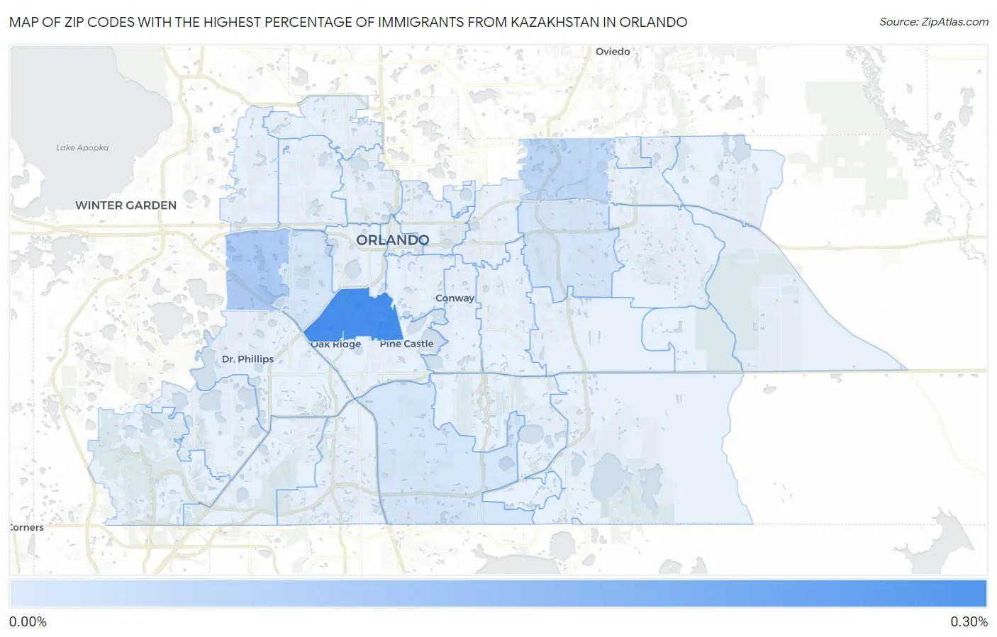 Zip Codes with the Highest Percentage of Immigrants from Kazakhstan in Orlando Map