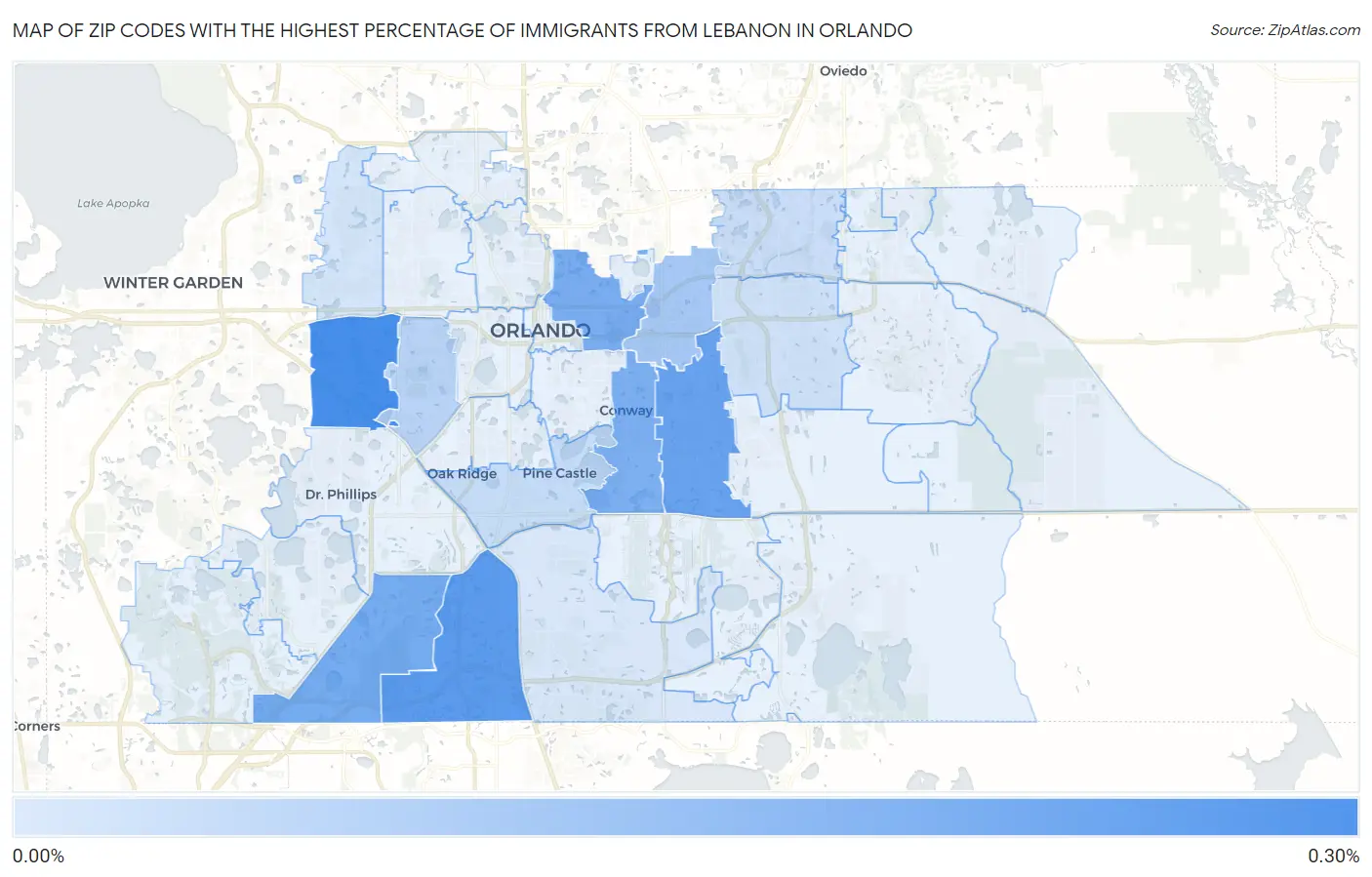 Zip Codes with the Highest Percentage of Immigrants from Lebanon in Orlando Map