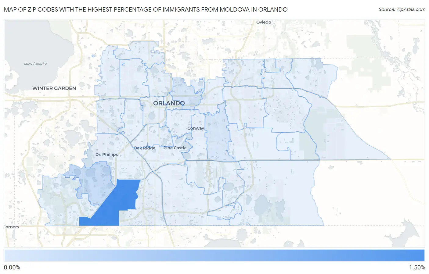 Zip Codes with the Highest Percentage of Immigrants from Moldova in Orlando Map