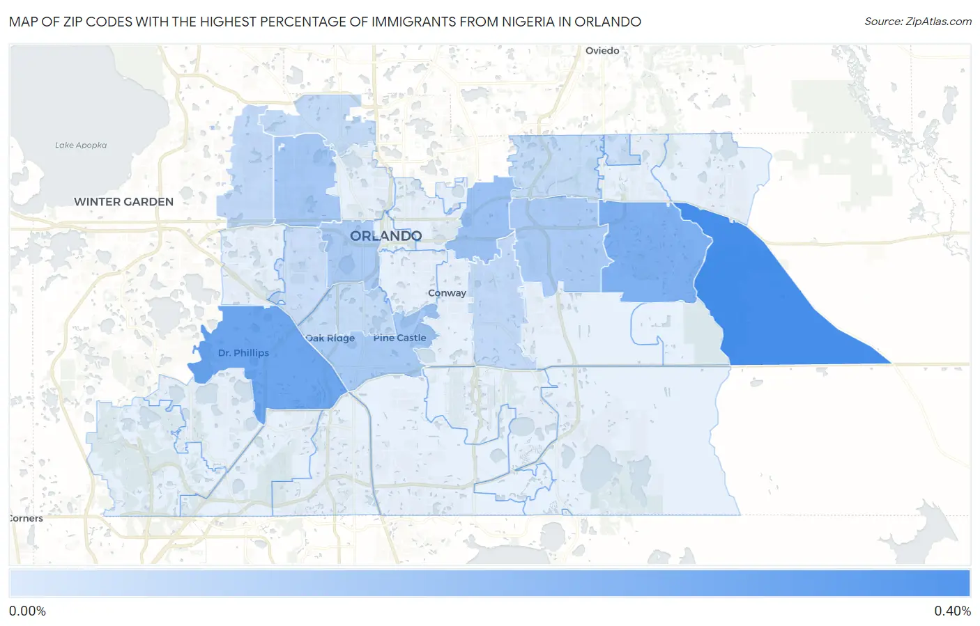 Zip Codes with the Highest Percentage of Immigrants from Nigeria in Orlando Map