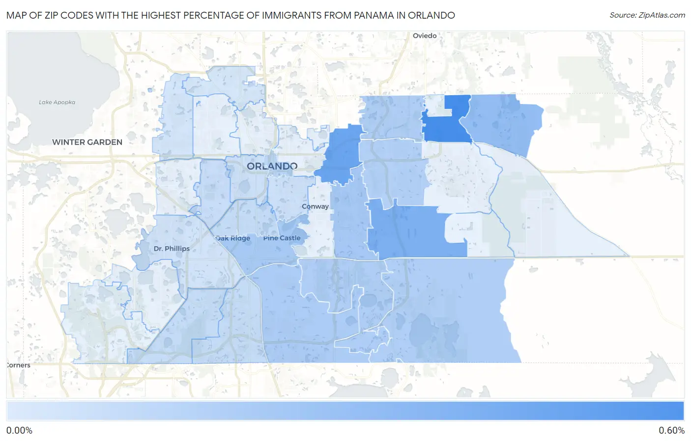 Zip Codes with the Highest Percentage of Immigrants from Panama in Orlando Map