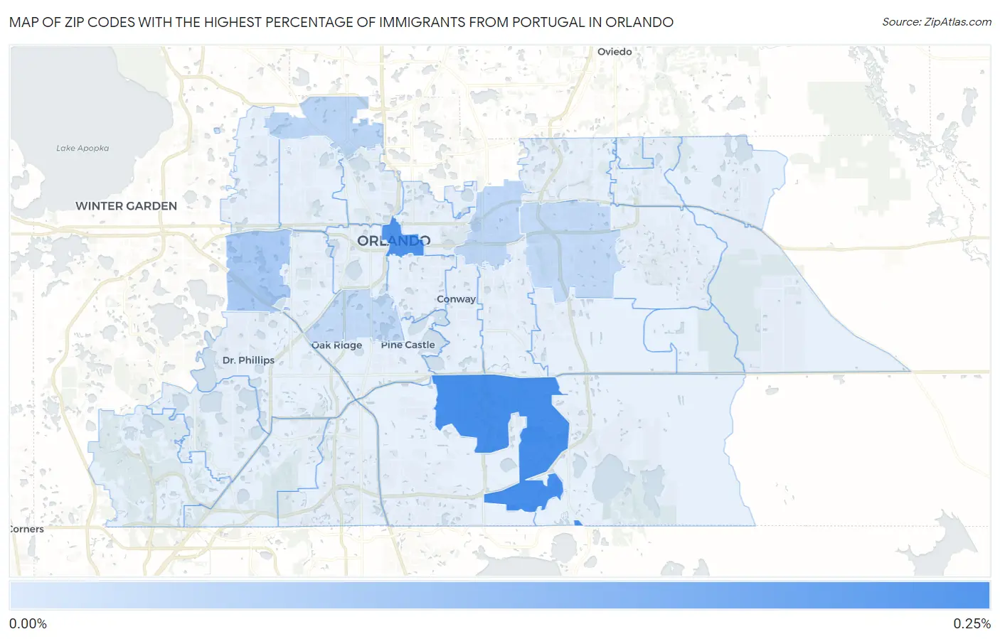 Zip Codes with the Highest Percentage of Immigrants from Portugal in Orlando Map
