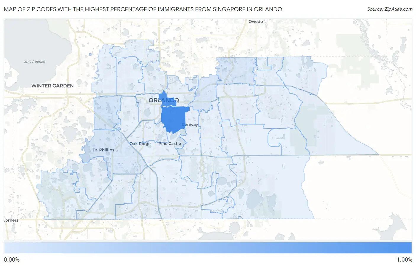 Zip Codes with the Highest Percentage of Immigrants from Singapore in Orlando Map