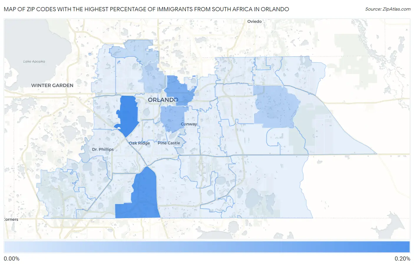 Zip Codes with the Highest Percentage of Immigrants from South Africa in Orlando Map