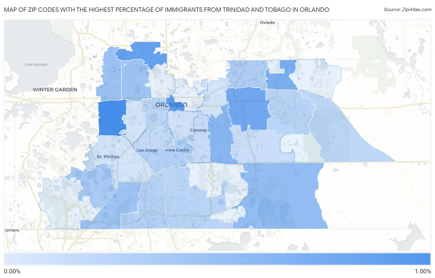 Zip Codes with the Highest Percentage of Immigrants from Trinidad and Tobago in Orlando Map