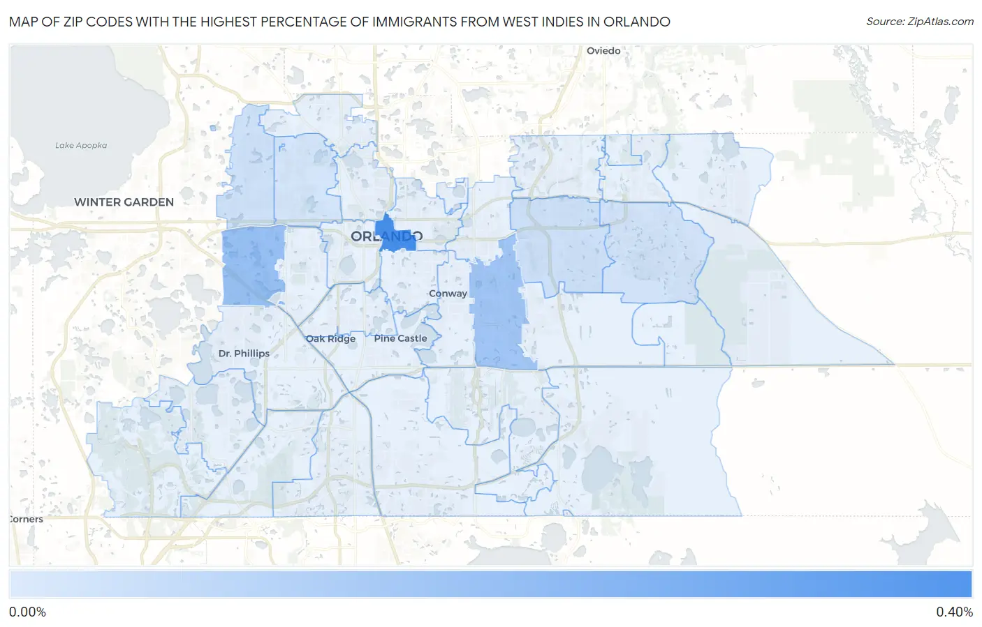 Zip Codes with the Highest Percentage of Immigrants from West Indies in Orlando Map